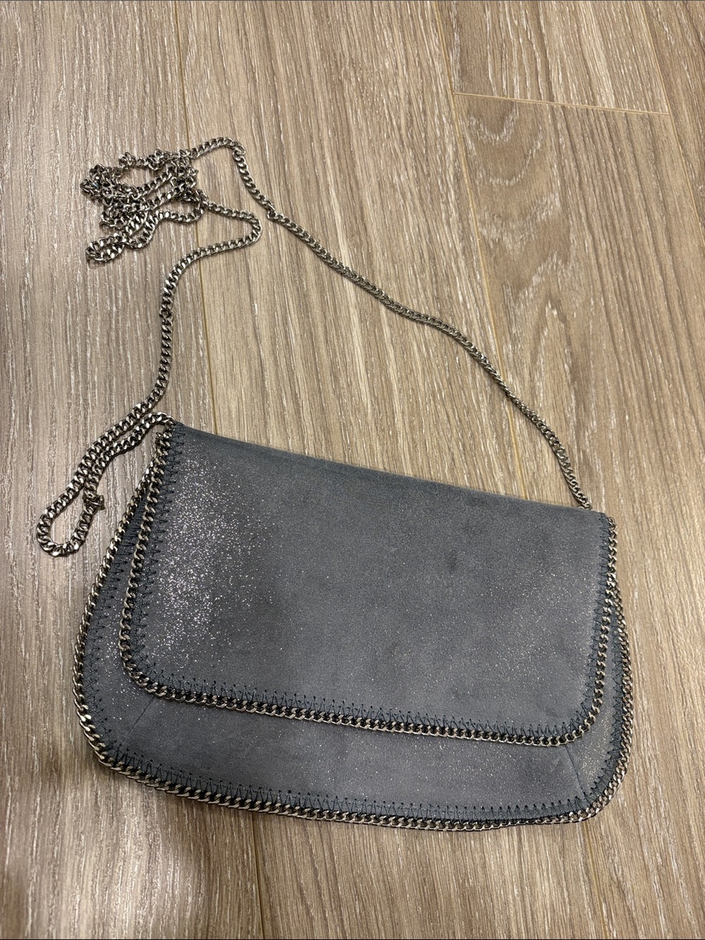 Grey and silver chain bag